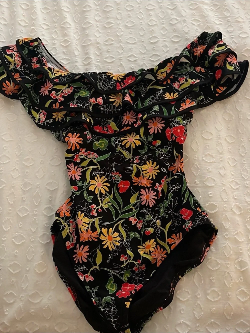 Kate Spade Ruffle Off The Shoulder One Piece Swimsuit - Rooftop Garden NWT